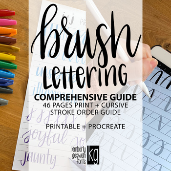 Preview of KG Fonts Brush Lettering Tutorial Guide: Printable + Procreate
