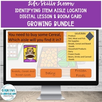 Preview of KG Life Skills Identifying Aisle Locations of Groceries Digital & Boom Bundle