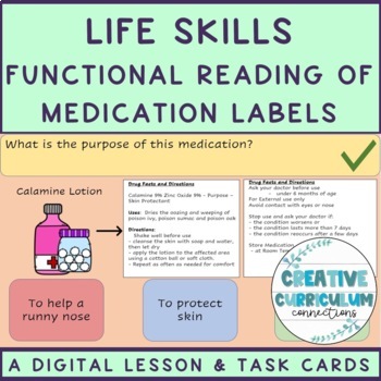 Preview of KG Life Skills Medication Label Read & Comprehend Digital Lesson & Task Card 3