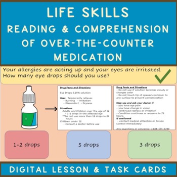 Preview of KG Life Skills OTC Medication Label Read & Comprehend Digital Lesson & Task Card