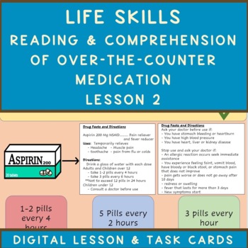 Preview of KG Life Skills OTC Medication Label Read & Comprehend Digital Lesson & Task Card