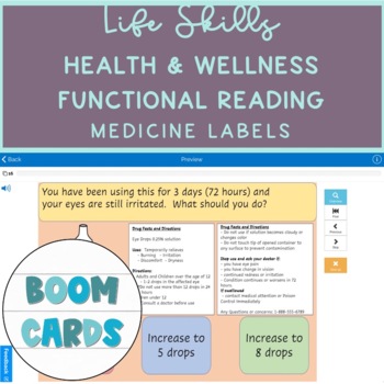 Preview of KG Life Skills OTC Medicine Label Reading & Comprehension Boom Cards