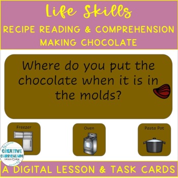 Preview of KG Life Skills Recipe Reading & Comp Making Chocolate Digital Lesson & Task