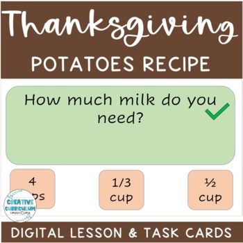 Preview of KG Life Skills Thanksgiving Dinner Potatoes Recipe Reading & Comp