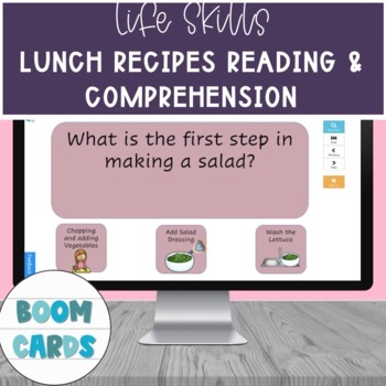 Preview of KG Lunch Food Recipe Reading and Comprehension Boom Cards Set 1