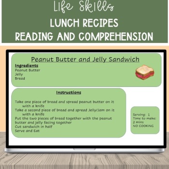 Preview of KG Lunch Food Recipe Reading and Comprehension Digital Lesson