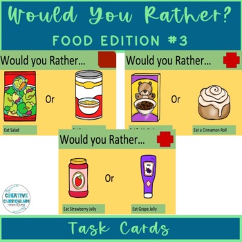 Preview of KG Social/Communication Activity Would You Rather Food Edition Task Cards #3