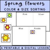 KG Spring Themed Sorting Images By Color & Sizes Printable