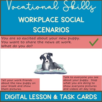 Preview of KG Workplace Social Scenarios & Appropriate Responsiveness Task Cards & Digital