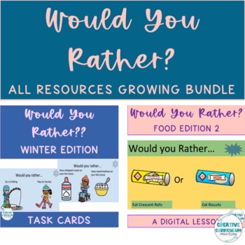 Preview of KG Would You Rather All Lesson Bundle Digital Lessons, Task Cards, Boom Cards