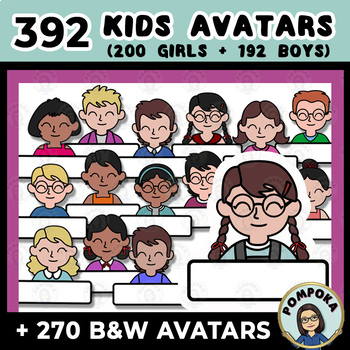 Preview of KID AVATAR PNG CLIPART - COLOR AND B&W - NAME TAGS