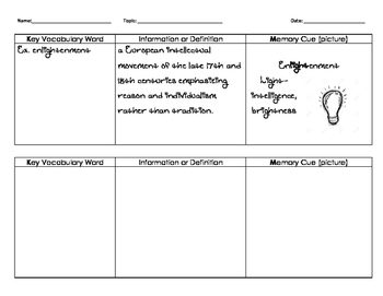 Preview of KIM vocabulary graphic organizer w/sample definition