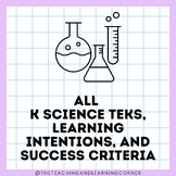 KINDER: All K Science TEKs, Learning Intentions, and Succe