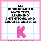 KINDER BUNDLE: ALL Math TEKS, Learning Intentions, and Suc