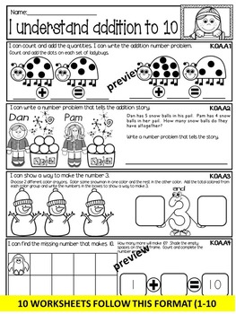 addition worksheets addition worksheets for kindergarten 1 10 tpt