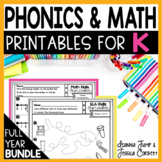 Kindergarten Math and Phonics Worksheets Bundle