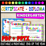 KINDERGARTEN CERTIFICATE & DIPLOMA, EDITABLE & PRINTABLE  