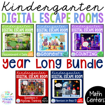 Preview of KINDERGARTEN Math Digital Escape Room Games YEAR LONG BUNDLE
