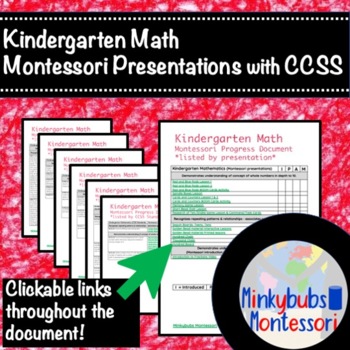 Preview of KINDERGARTEN Math: Montessori Interactive Progress Checklist including CCSS BC