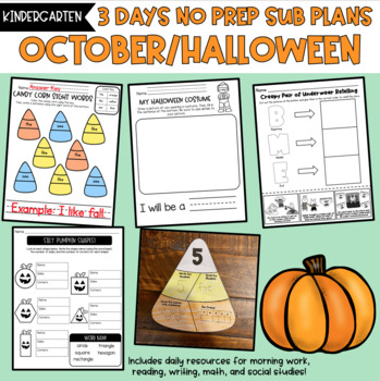Preview of KINDERGARTEN October Sub Plans: 3 Days No Prep Sub Plans Halloween Fall