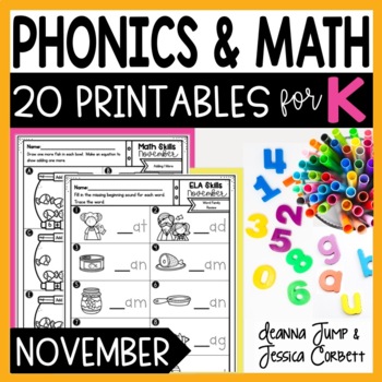 Preview of Kindergarten Early Finishers or Morning Work for November - Phonics and Math