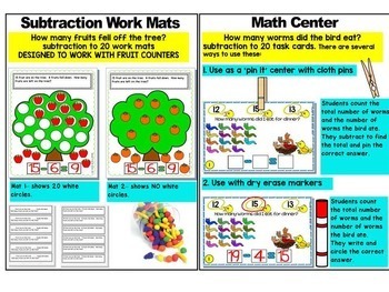 SUBTRACTION WORKSHEETS- KINDERGARTEN SUBTRACTION WORKSHEETS BUNDLE 1-20