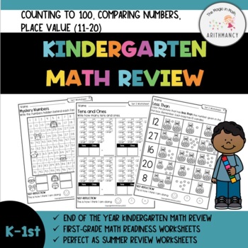 Preview of KINDERGARTEN SUMMER REVIEW NUMBERS TO 100 WORKSHEETS, NUMBER SENSE, NO-PREP