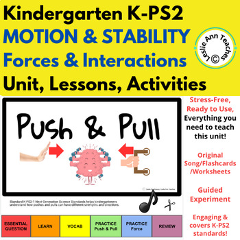 Preview of KINDERGARTEN Science Force and Motion PUSH and PULL Unit Lessons, Activities