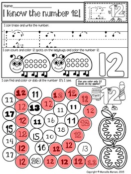 MATH NUMBERS 1-20 PRACTICE WORKSHEETS Trace, Write, Dab or Color Numbers
