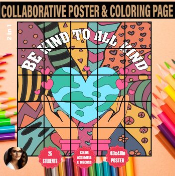 Preview of KINDNESS Bulletin Board POSTER Coloring Pages Activities PINK SHIRT harmony day