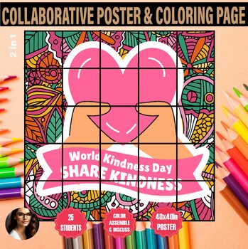 Preview of KINDNESS Bulletin Board POSTER Coloring Pages Activities PINK SHIRT harmony day