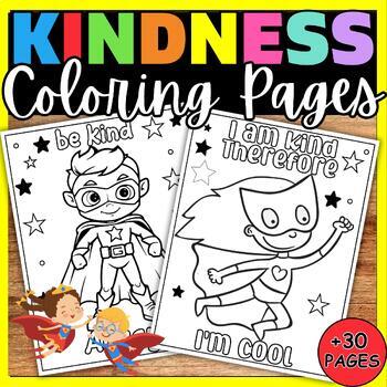 Preview of KINDNESS COLORING PAGES Mindful Affirmations SEL Posters, Superhero Theme