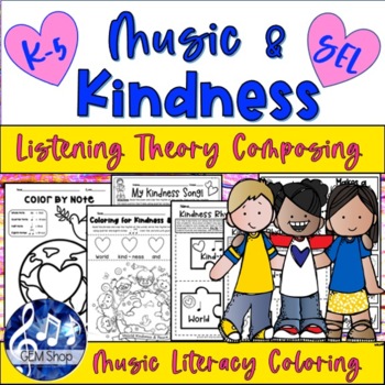 Preview of KINDNESS MUSIC Friend Activities Social Skills SEL Theory Worksheets Coloring