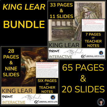 Preview of KING LEAR, test, long answer questions, teacher notes, review questions, digital