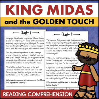 Preview of Greek Mythology Reading Comprehension Third Grade King Midas & The Golden Touch