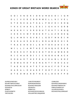 Preview of KINGS OF GREAT BRITAIN WORD SEARCH