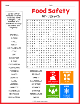 Preview of KITCHEN & FOOD SAFETY Word Search Puzzle Worksheet Activity