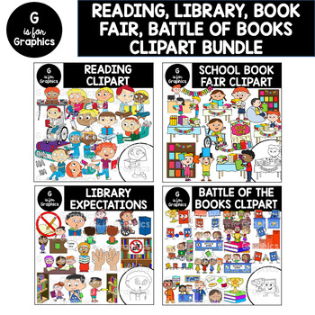 Preview of Library, Reading, Book Fair, Battle of Books Clipart Bundle