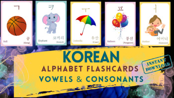 Preview of KOREAN Alphabet FLASHCARD  - Vowels and Consonants , Single and Double , Hangul