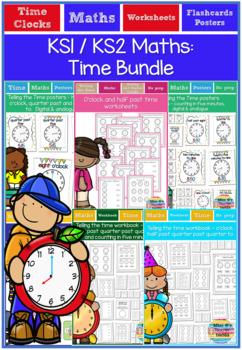 Preview of KS1 / KS2 Maths: Time Bundle - Workbooks, flashcards, posters & games