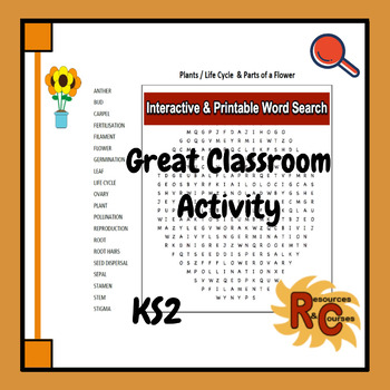 Ks2 Science Life Processes Living Things Plants Flowers Word Search - 