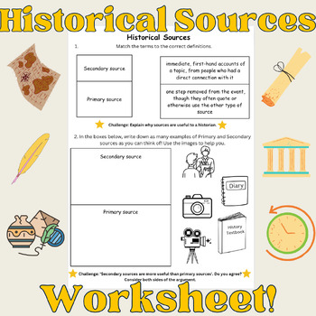 Preview of KS3/6 or 7th Grade: Intro to History Primary and Secondary Sources Worksheet