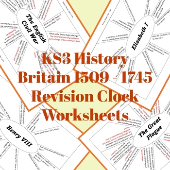 Preview of KS3 History Tudors, The Plague, English Civil War Revision Clocks Worksheets