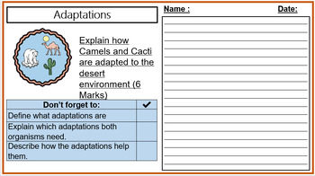 Preview of KS3 Science 6 Mark Question with Markscheme - Adaptations