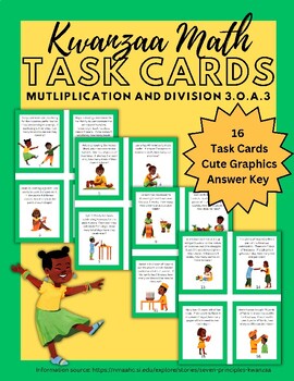 Preview of KWANZAA Math Multiplication and Division Word Problem Task Cards