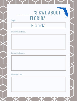 Preview of KWL Chart for "Florida" by Tamra B Orr (Scholastic)