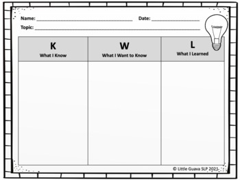 KWL Chart Graphic Organizer Worksheet for Elementary K-6 by Little ...