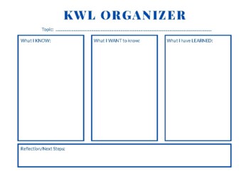 Preview of KWL/KWL Organizer/Graphic Organizer/All Subjects/Hybrid Learning/EASEL