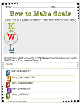 Preview of KWL/SMART Goal Setting Worksheet