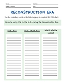 KWL Worksheet -- Reconstruction Era U.S.